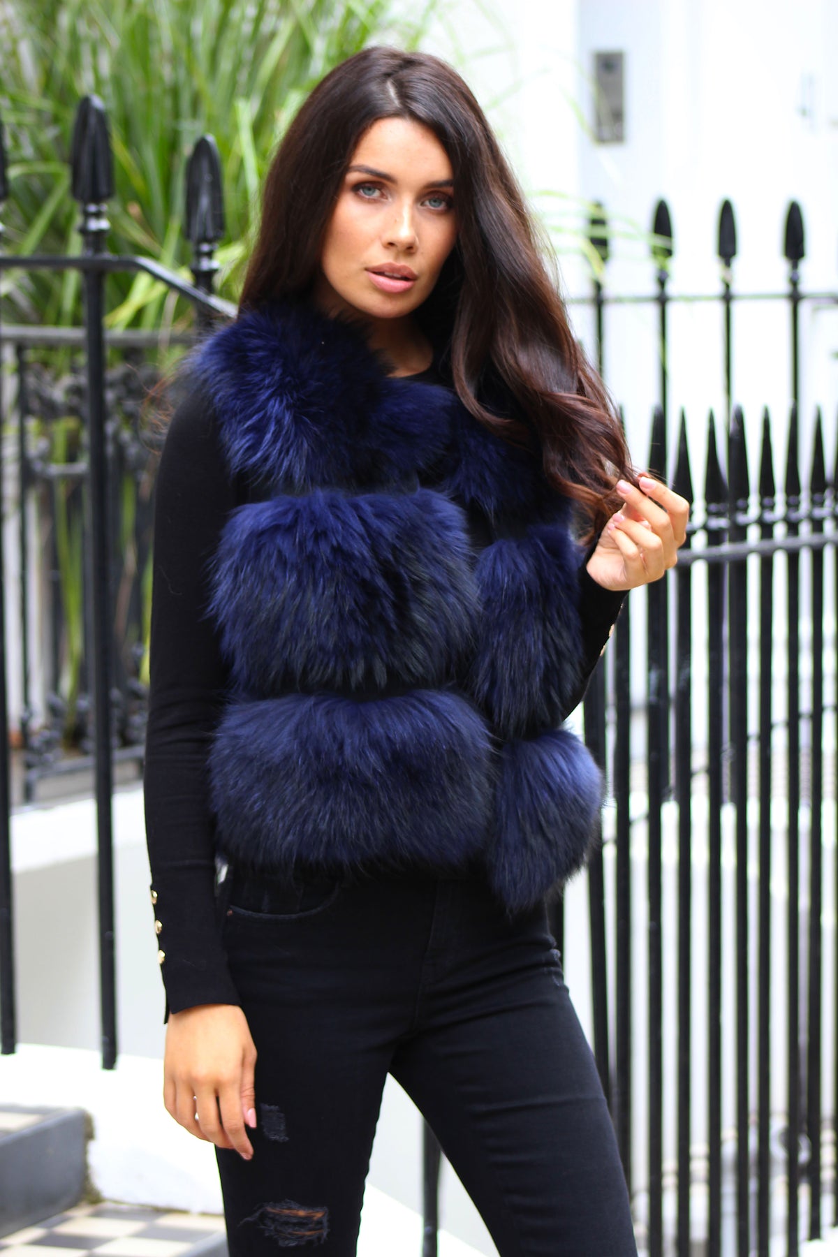Navy Blue Three Row Raccoon Gilet – TREND STUDIO LONDON